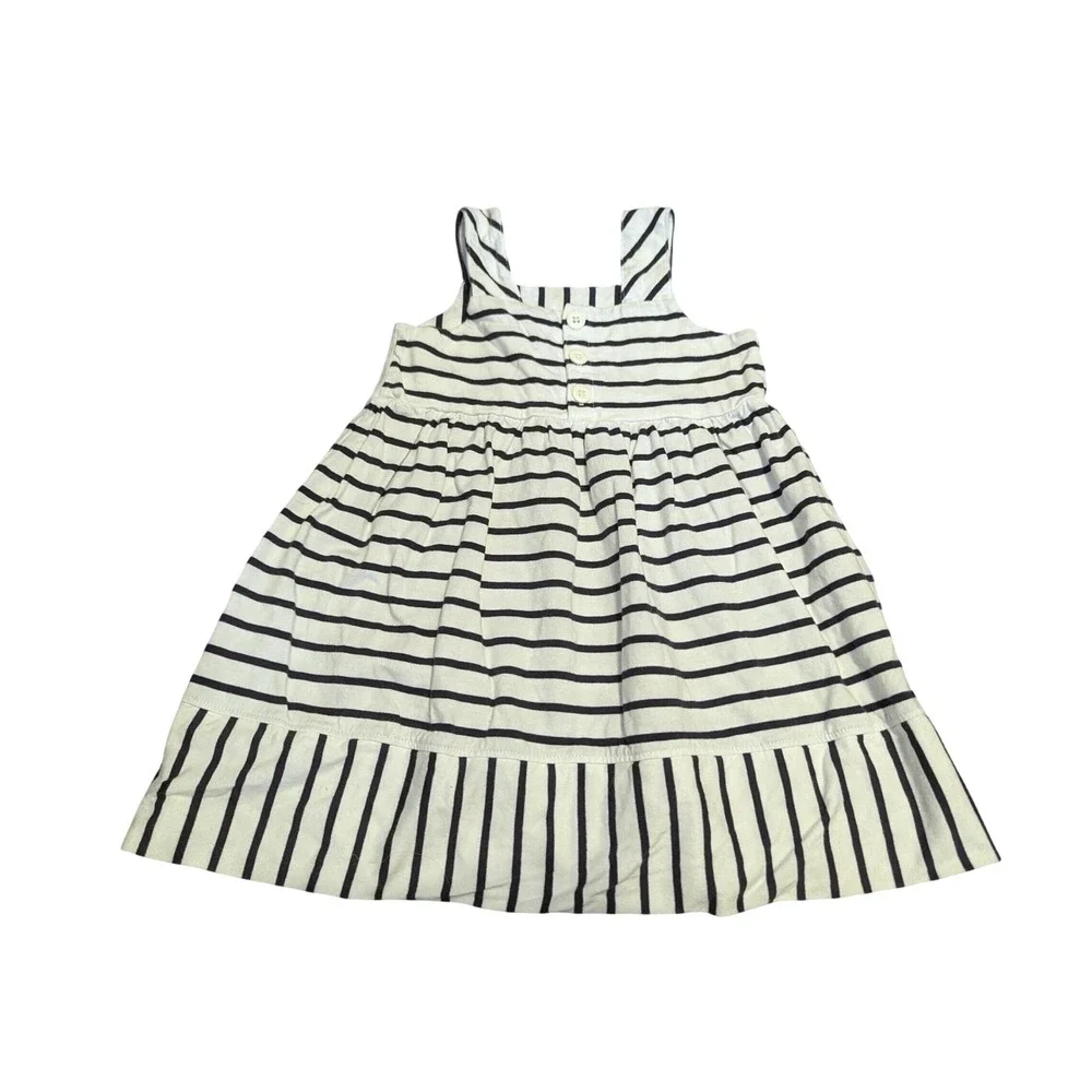 Hanna Andersson Kids Black and White Striped Cotton Sun Dress Size 90 ~US 3T